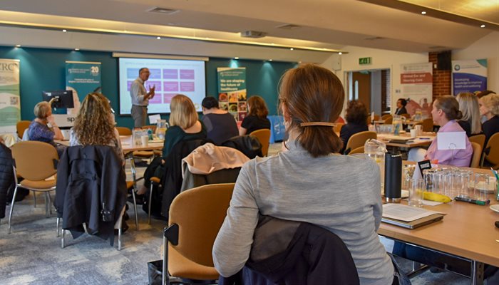 A group of people listening to a talk at the BSMS Research Culture day 2024