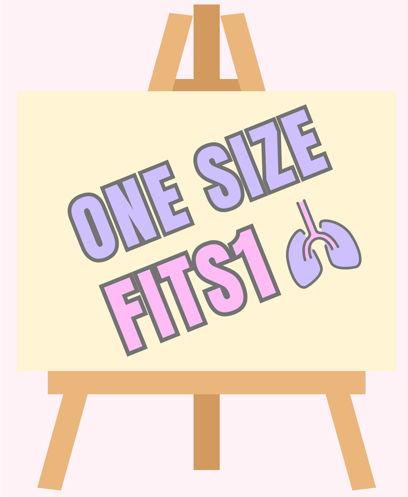 An illustrated display board with OneSizeFits1 written on it
