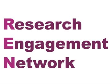 Research engagement network logo with two illustrated people in a bubble