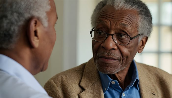 Two older men in conversation