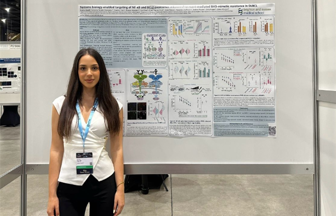 Aimilia Vareli standing in front of her poster presentation